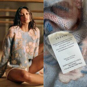Sezane Blue and Pink Mohair Sweater